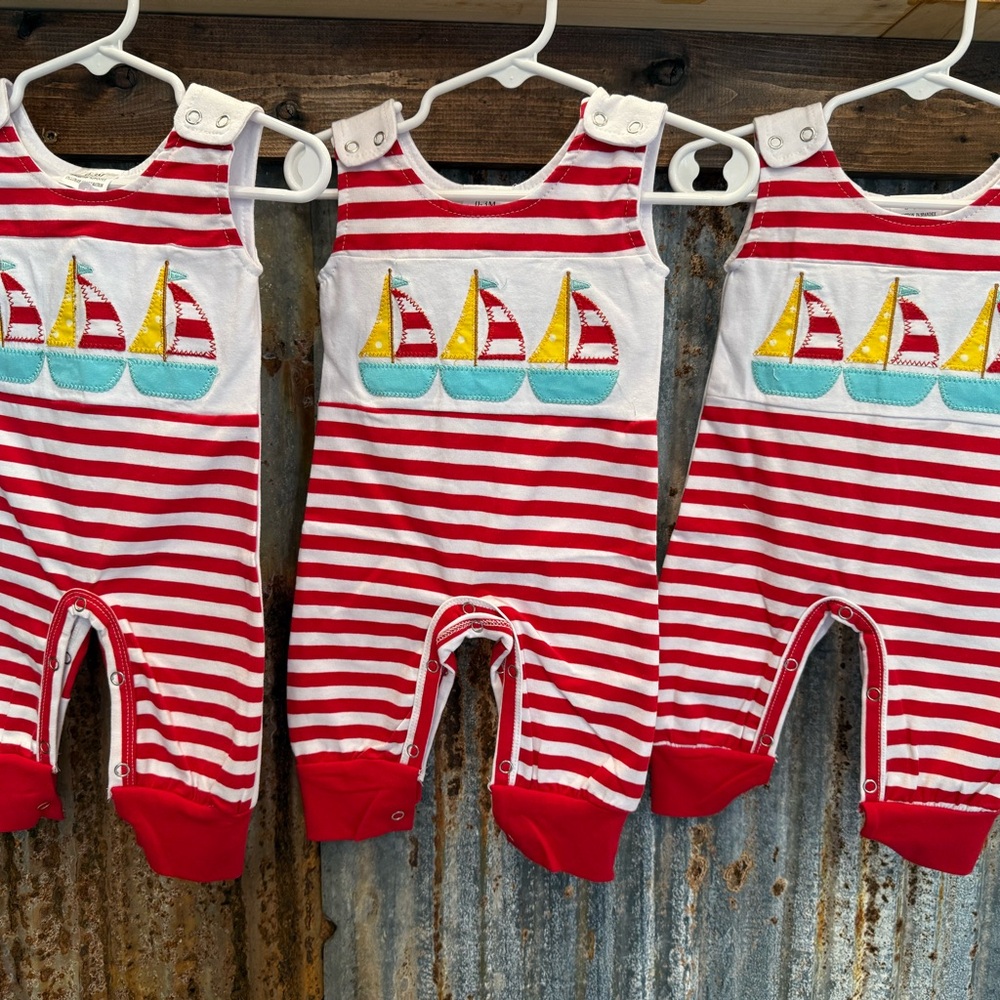 Striped Red and White Sailboat Kids One Piece